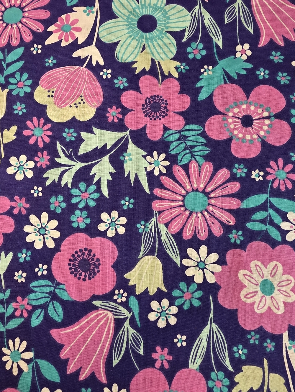 Vintage Purple Floral Cotton Fabric 5 Yards